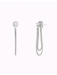 Pendientes stud con circonitas en 3 garras y cadena doble de bolas
