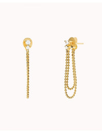 Pendientes stud con circonitas en 3 garras y cadena doble de bolas