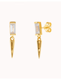 Pendientes stud con circonita en talla baguette y charm en forma de pincho - Dos tamaños disponibles