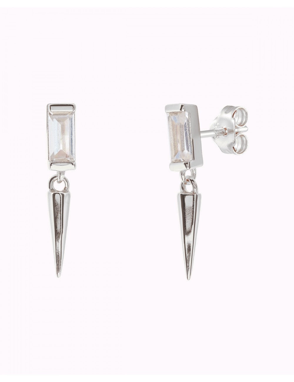 Pendientes stud con circonita en talla baguette y charm en forma de pincho - Dos tamaños disponibles