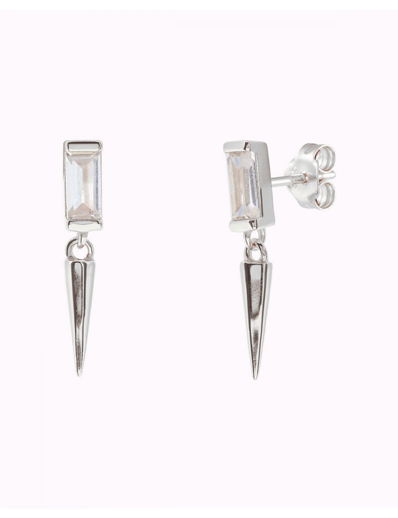 Pendientes stud con circonita en talla baguette y charm en forma de pincho - Dos tamaños disponibles