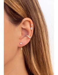 Baguette & Round CZ Dangling Chain Stud Earrings