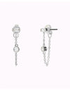 Baguette & Round CZ Dangling Chain Stud Earrings