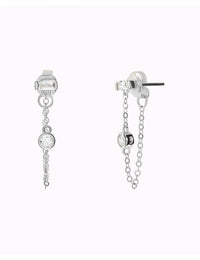 Baguette & Round CZ Dangling Chain Stud Earrings