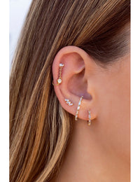 Baguette & Round CZ Dangling Chain Stud Earrings