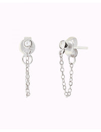 Pendientes stud con cadena colgante y circonita en talla redonda