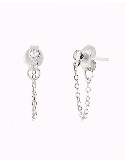 Pendientes stud con cadena colgante y circonita en talla redonda