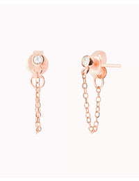 Pendientes stud con cadena colgante y circonita en talla redonda