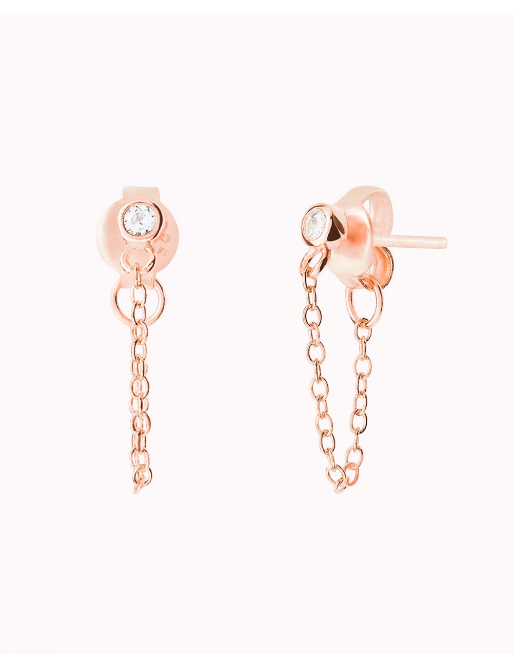 Pendientes stud con cadena colgante y circonita en talla redonda