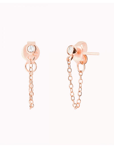 Pendientes stud con cadena colgante y circonita en talla redonda