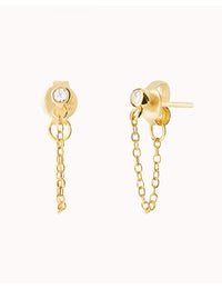 Pendientes stud con cadena colgante y circonita en talla redonda