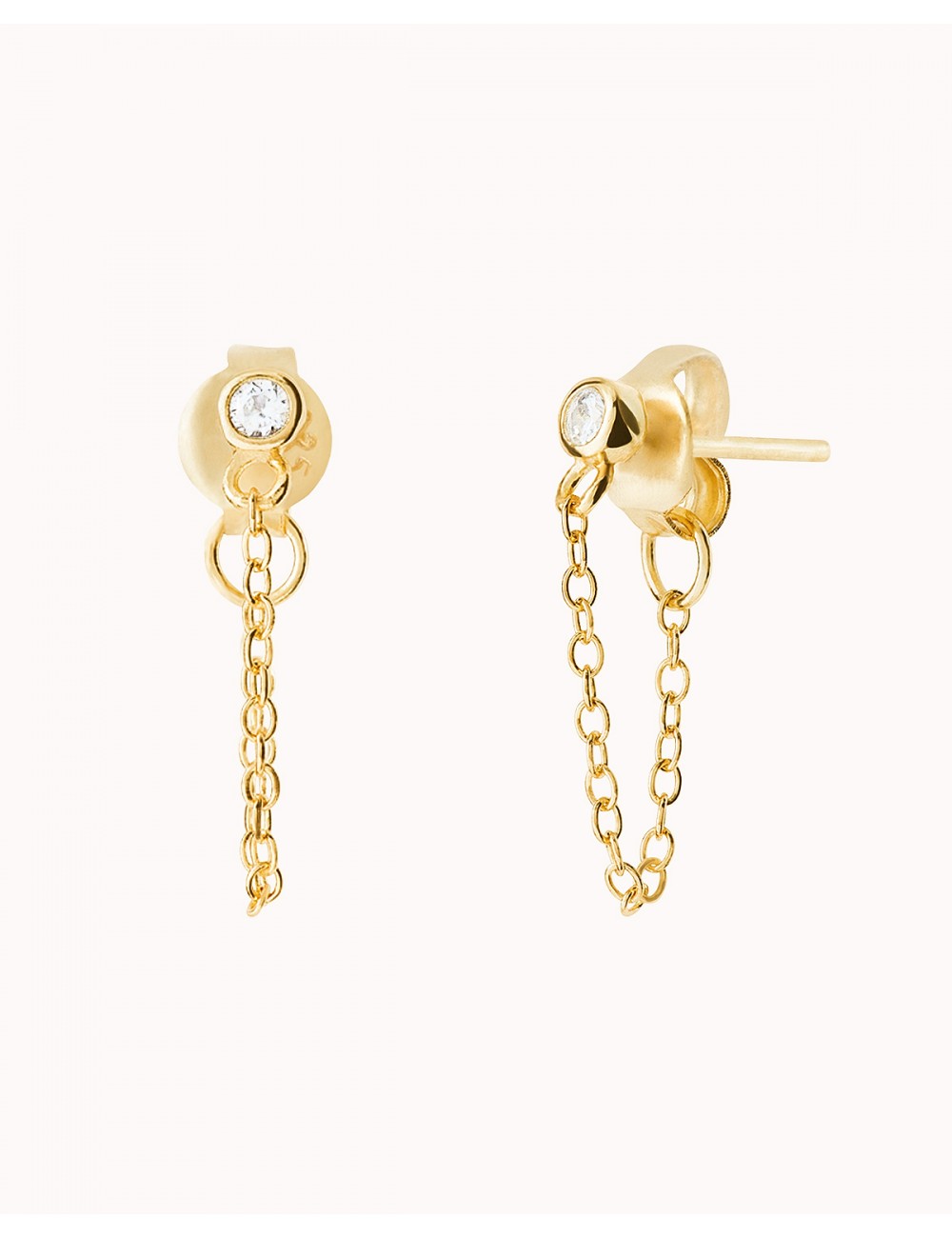 Pendientes stud con cadena colgante y circonita en talla redonda