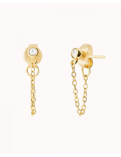 Pendientes stud con cadena colgante y circonita en talla redonda