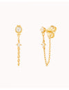 Pendientes stud con cadena colgante y circonitas en talla redonda engastada en 4 garras