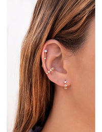 Pendientes stud con cadena colgante y circonitas en talla redonda engastada en 4 garras