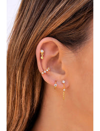 Pendientes stud con cadena colgante y circonitas en talla redonda engastada en 4 garras