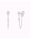 Pendientes stud con cadena colgante y circonitas en talla redonda engastada en 4 garras