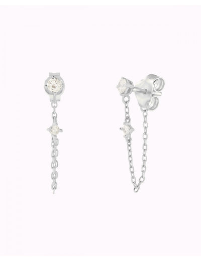 4 Prong Setting Round CZ Dangling Chain Stud Earrings