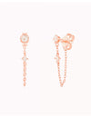 Pendientes stud con cadena colgante y circonitas en talla redonda engastada en 4 garras