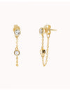 Pendientes stud con cadena colgante y circonitas en talla redonda engastadas en bezel