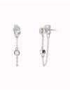 Pendientes stud con cadena colgante y circonitas en talla redonda engastadas en bezel