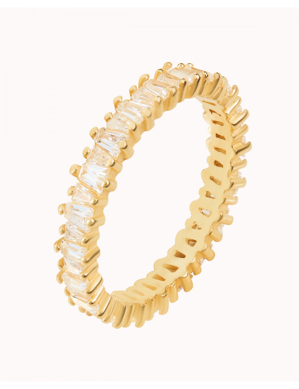Bague en oxyde de zirconium baguette de forme trapézoïdale - Disponible en 3 couleurs : Blanc, Noir et Violet