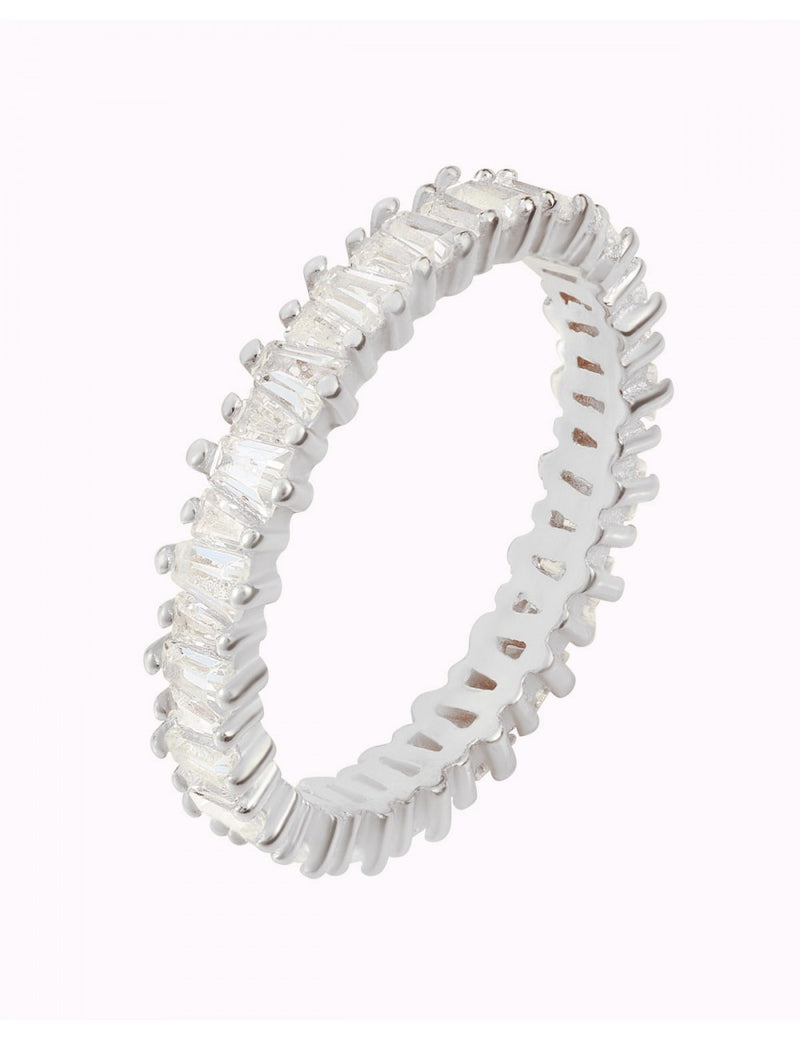 Bague en oxyde de zirconium baguette de forme trapézoïdale - Disponible en 3 couleurs : Blanc, Noir et Violet