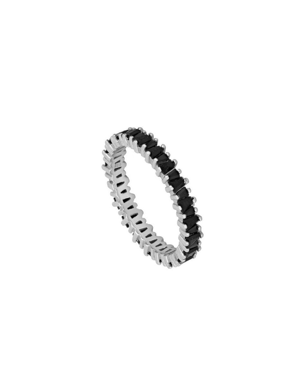 Bague en oxyde de zirconium baguette de forme trapézoïdale - Disponible en 3 couleurs : Blanc, Noir et Violet