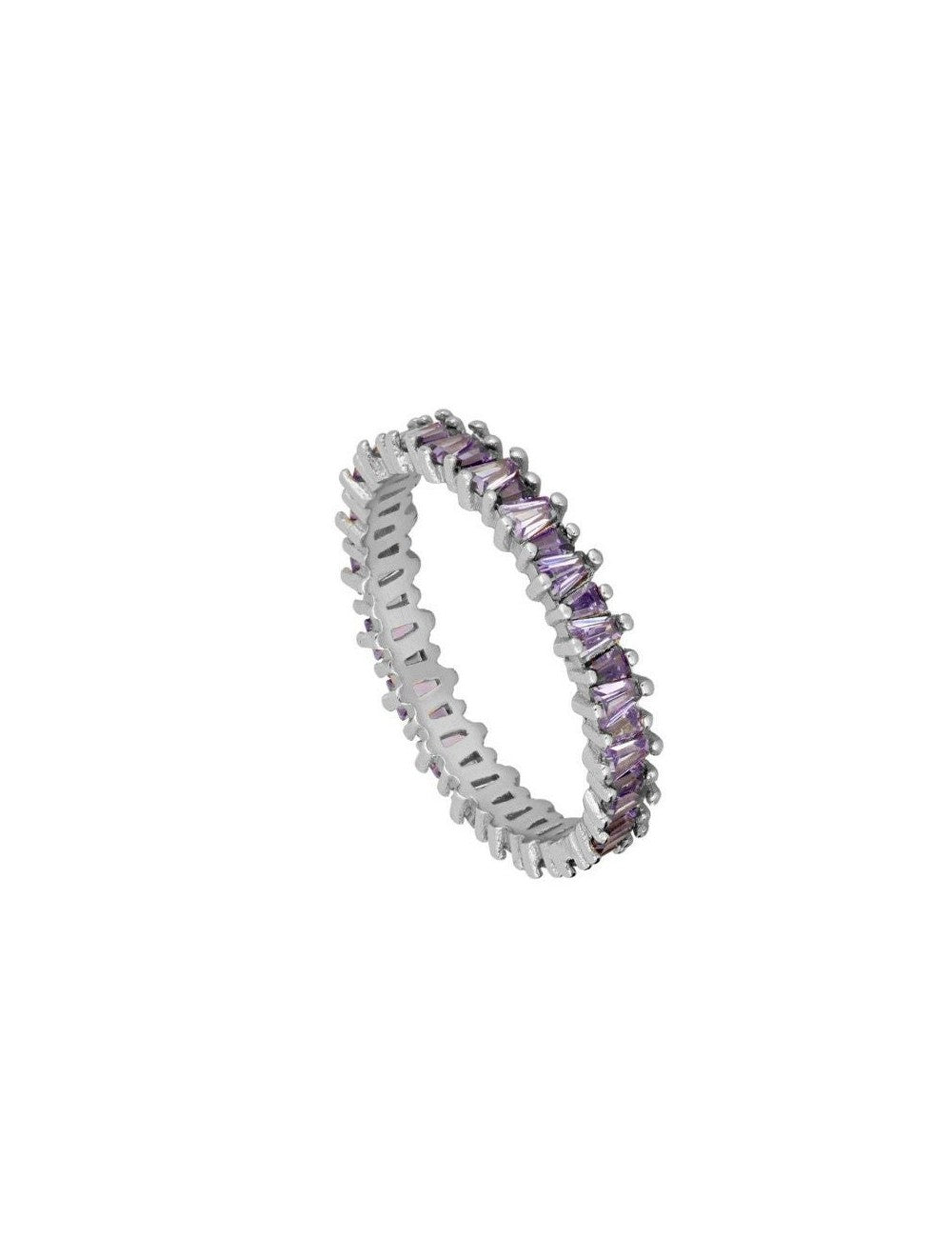 Bague en oxyde de zirconium baguette de forme trapézoïdale - Disponible en 3 couleurs : Blanc, Noir et Violet