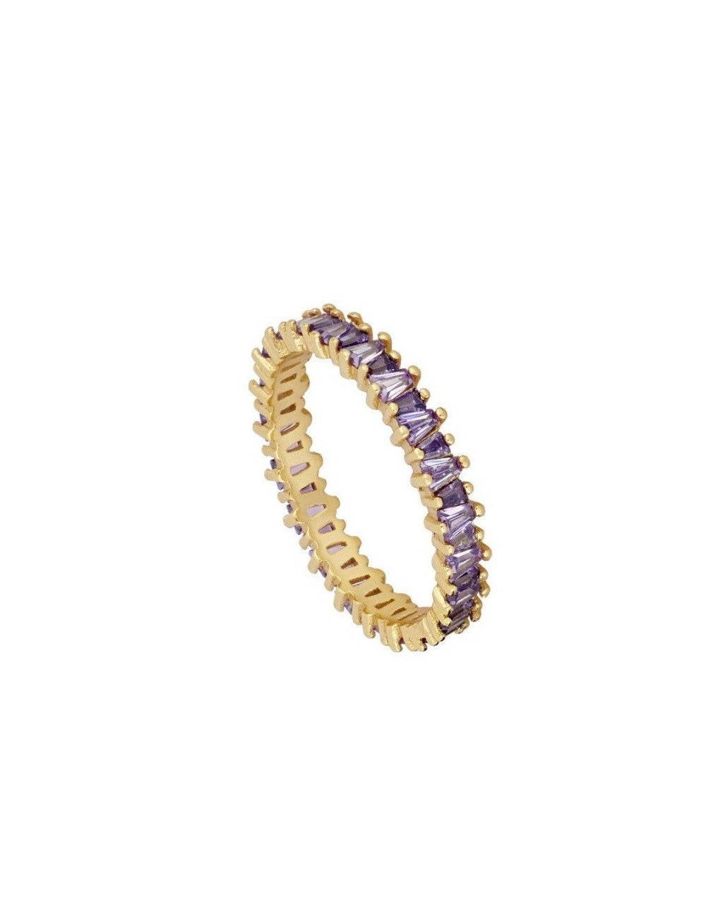 Bague en oxyde de zirconium baguette de forme trapézoïdale - Disponible en 3 couleurs : Blanc, Noir et Violet