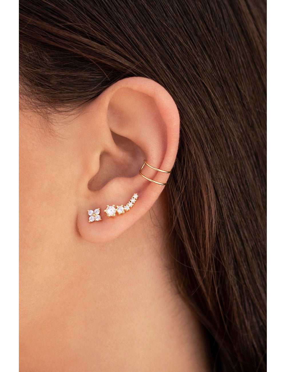 Dünne Conch-Ohrmanschette mit Doppelband