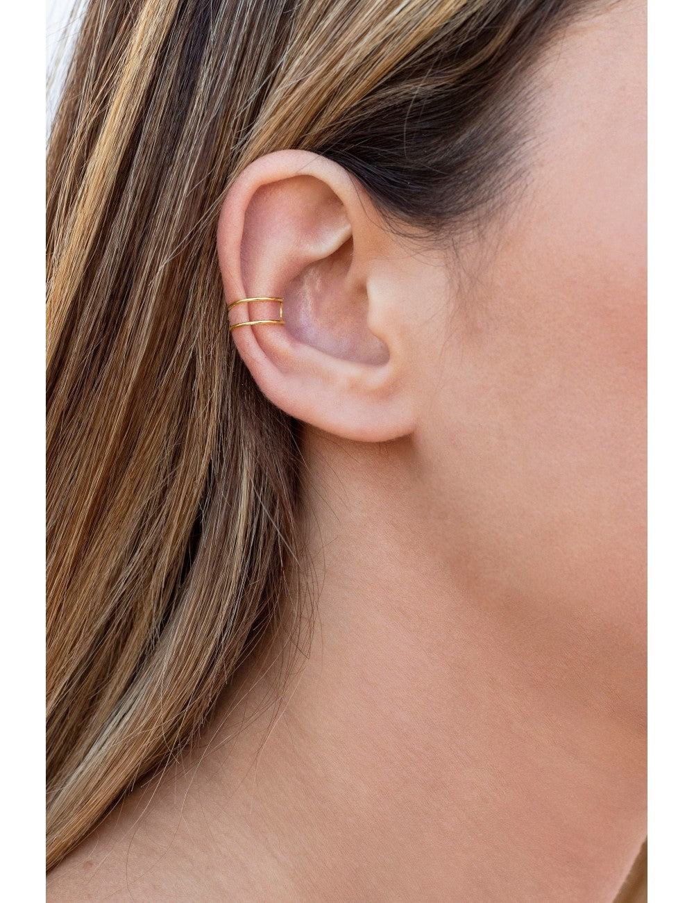 Dünne Conch-Ohrmanschette mit Doppelband