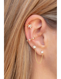 Pendientes ear cuff finos con flor de circonitas en talla marquesa