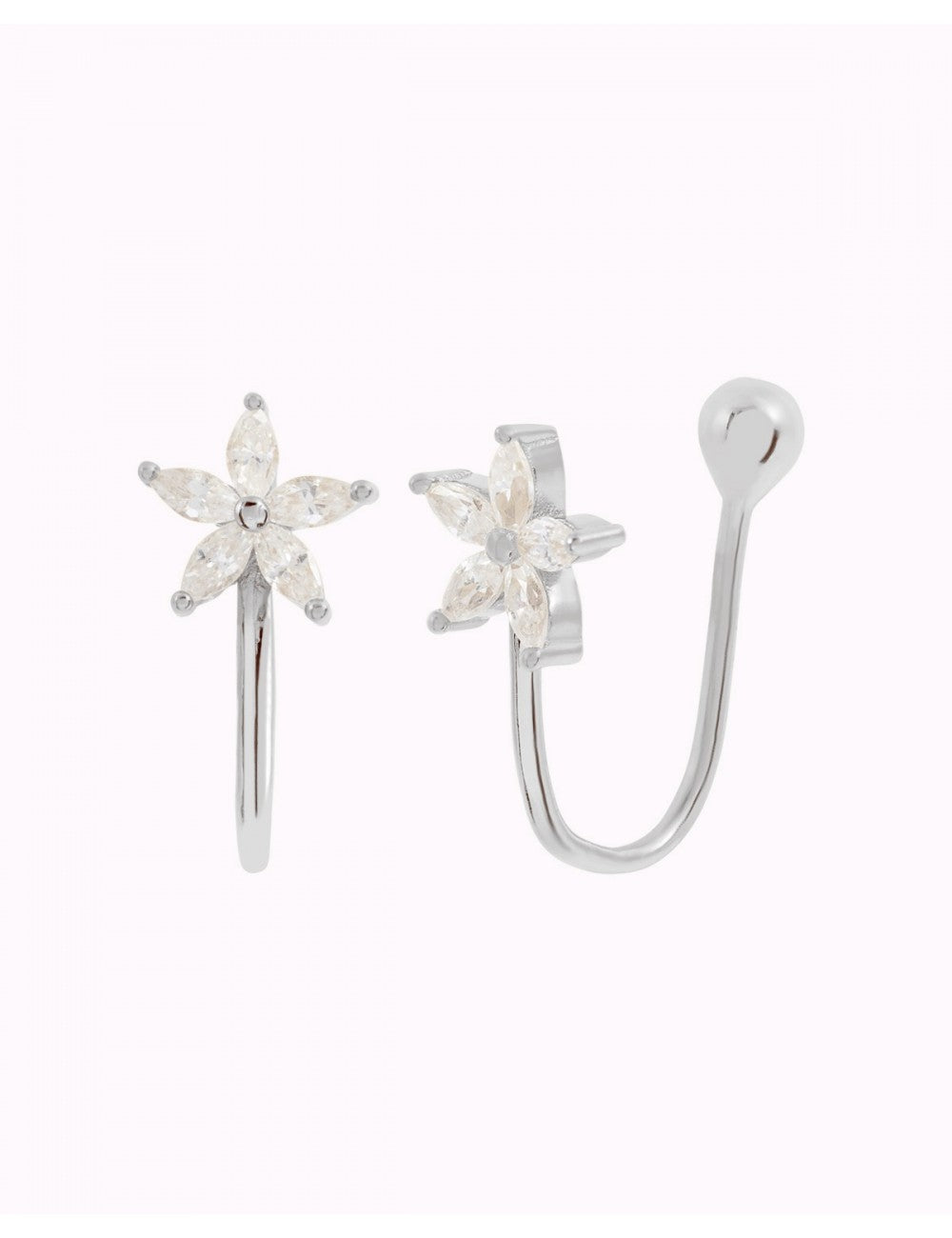 Pendientes ear cuff finos con flor de circonitas en talla marquesa