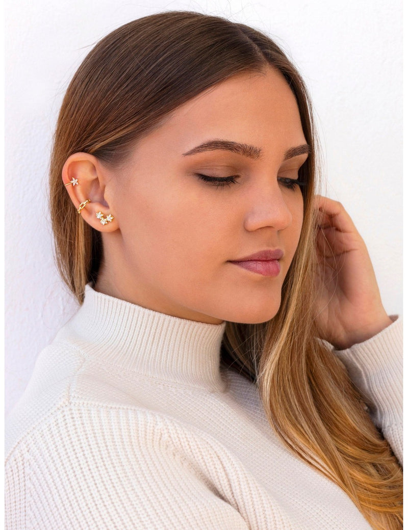Pendientes ear cuff finos con flor de circonitas en talla marquesa