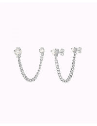 Pendientes stud piercing doble de circonitas con cadena barbada
