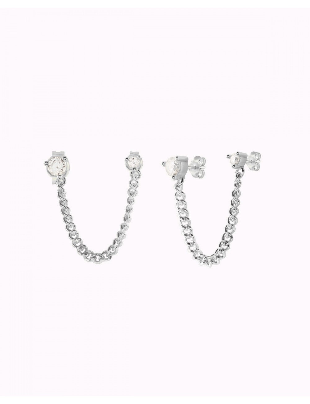 Pendientes stud piercing doble de circonitas con cadena barbada
