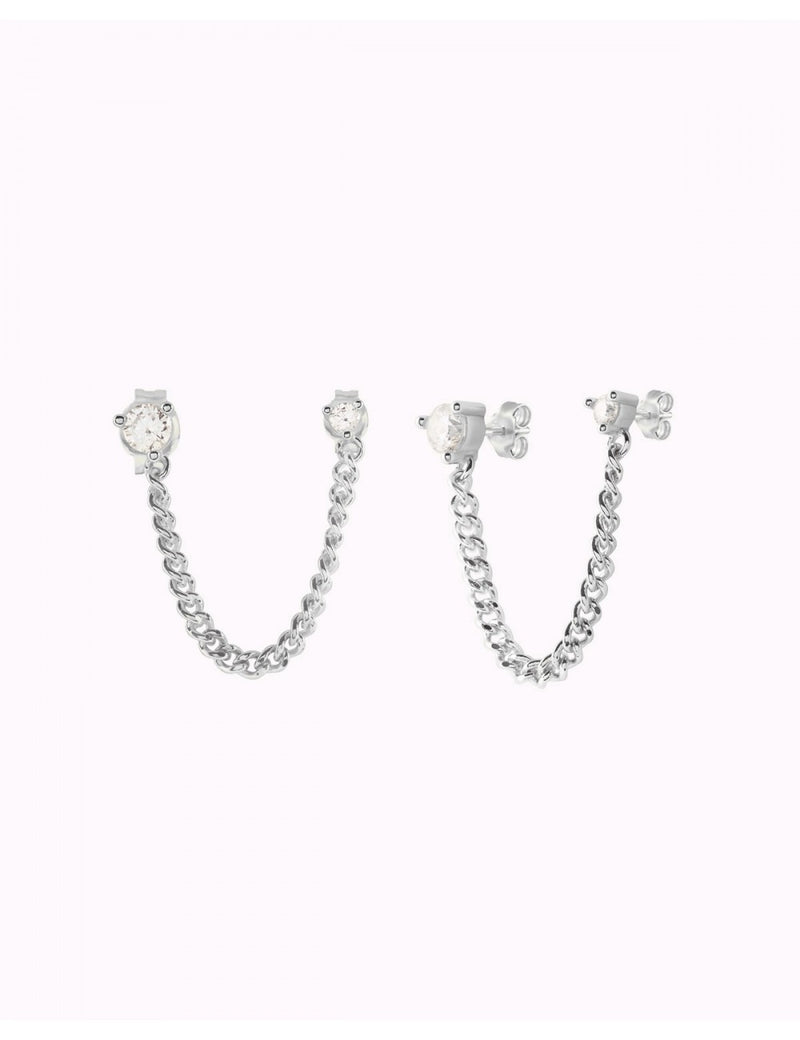 Pendientes stud piercing doble de circonitas con cadena barbada