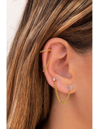 Pendientes stud piercing doble de circonitas con cadena barbada