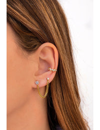 Pendientes stud piercing doble de circonitas con cadena barbada