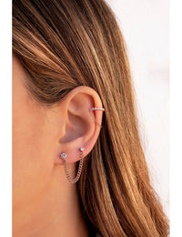 Pendientes stud piercing doble de circonitas con cadena barbada