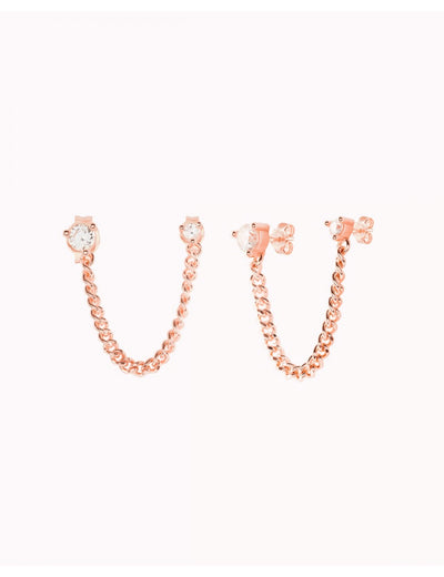 Doppelte Zirkonia-Ohrstecker mit Panzerkette