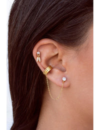 Pendientes stud de circonitas con 2 charms ovalados y circonitas en pavé