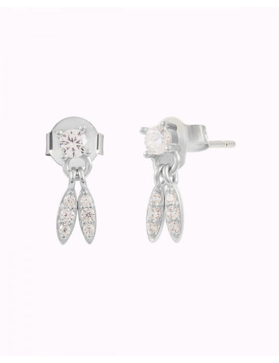 Pendientes stud de circonitas con 2 charms ovalados y circonitas en pavé